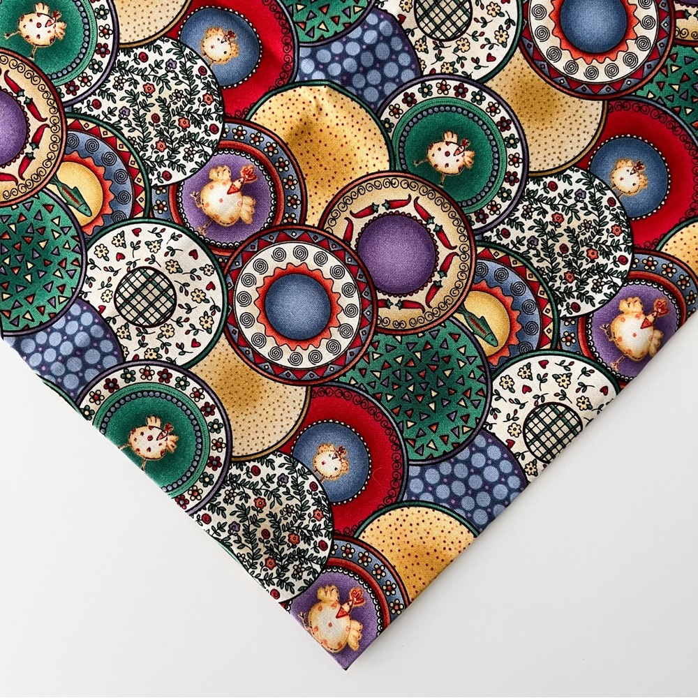 Fat Quarter 100% Fabric - Farmhouse Plates Print with Chicken and Vibrant Colors